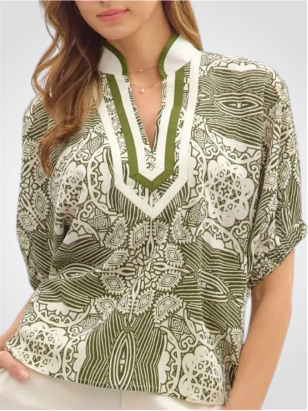 Entro Abstract Dolman Blouse Top in Green Size S